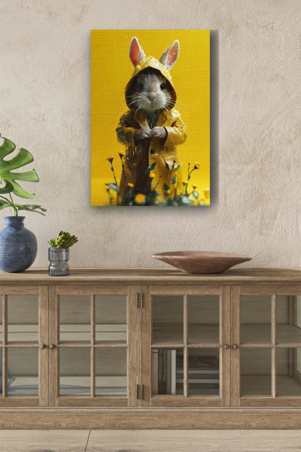 Yağmurluk Giyen Şirin Sincap Çocuk Odası Yağlı Kanvas Tablo ürün görseli