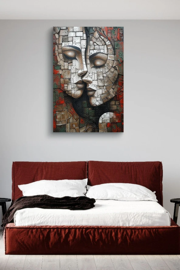 Taş Görünümlü İki İnsan Yağlı Kanvas Tablo - Resim 2