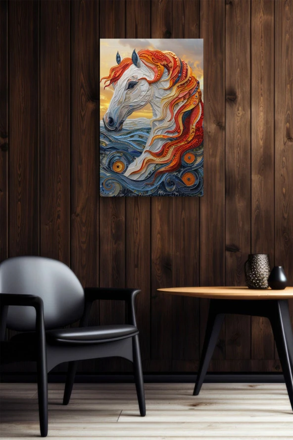 Turuncu Detaylı Kubistik At Yağlı Kanvas Tablo - Resim 5