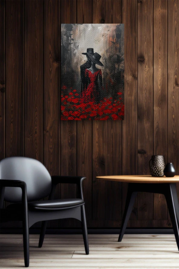 Şapkalı Kadın ve Erkek Yağlı Kanvas Tablo - Resim 6