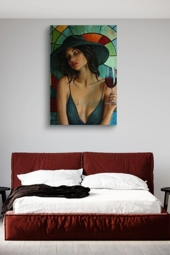Şarap İçen Kadın Portre Yağlı Kanvas Tablo - Resim 3