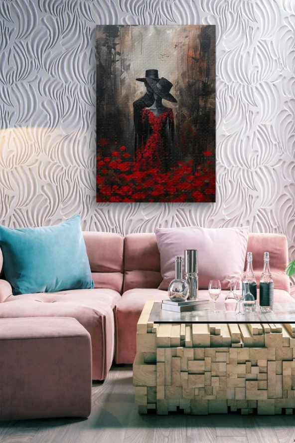 Şapkalı Kadın ve Erkek Yağlı Kanvas Tablo - Resim 7