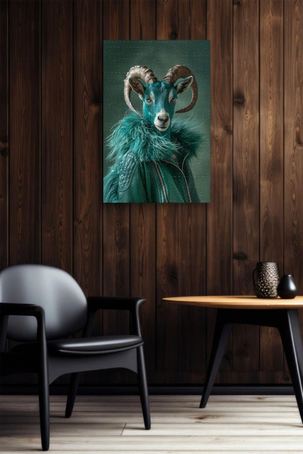 Kıyafet Giymiş Mavi Koç Portre Yağlı Kanvas Tablo - Resim 5