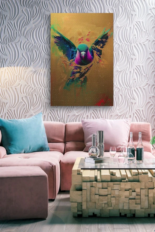 Başak Detaylı Kuş Renkli Yağlı Kanvas Tablo - Resim 7