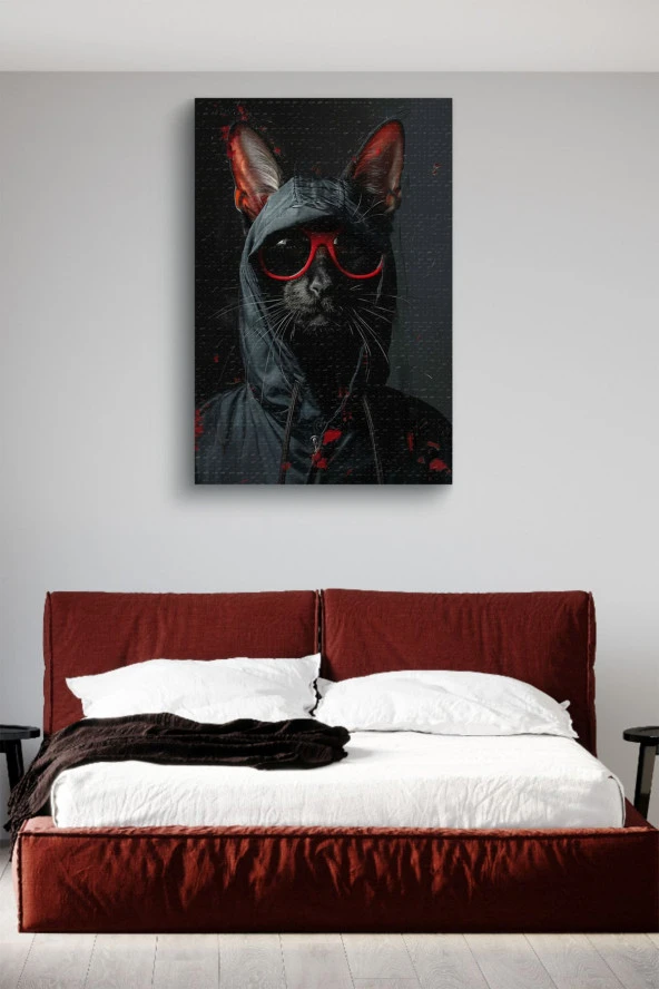 Spor Giyimli Kedi Portre Yağlı Kanvas Tablo ürün görseli