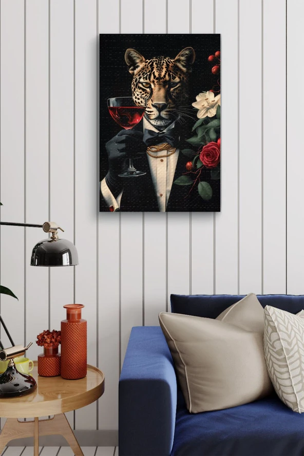 Takım Elbiseli Leopar Yağlı Kanvas Tablo - Resim 4