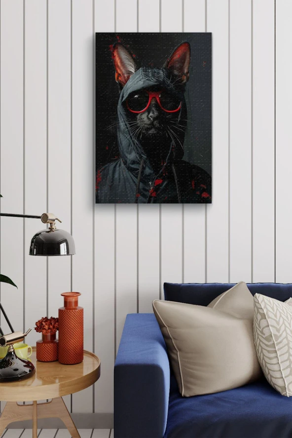 Spor Giyimli Kedi Portre Yağlı Kanvas Tablo - Resim 2