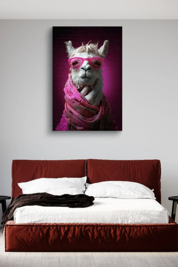 Pembe Gözlüklü Lama Yağlı Kanvas Tablo - Resim 2