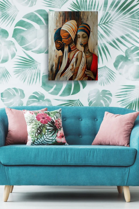 Afrikalı Kadınlar Soyutsal Çizim Yağlı Kanvas Tablo - Resim 5