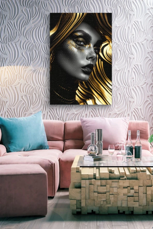 Gold Detaylı Kadın Portre Yağlı Kanvas Tablo - Resim 4