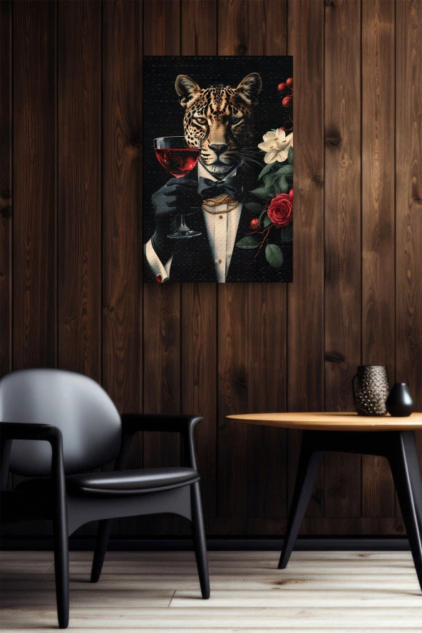 Takım Elbiseli Leopar Yağlı Kanvas Tablo - Resim 6