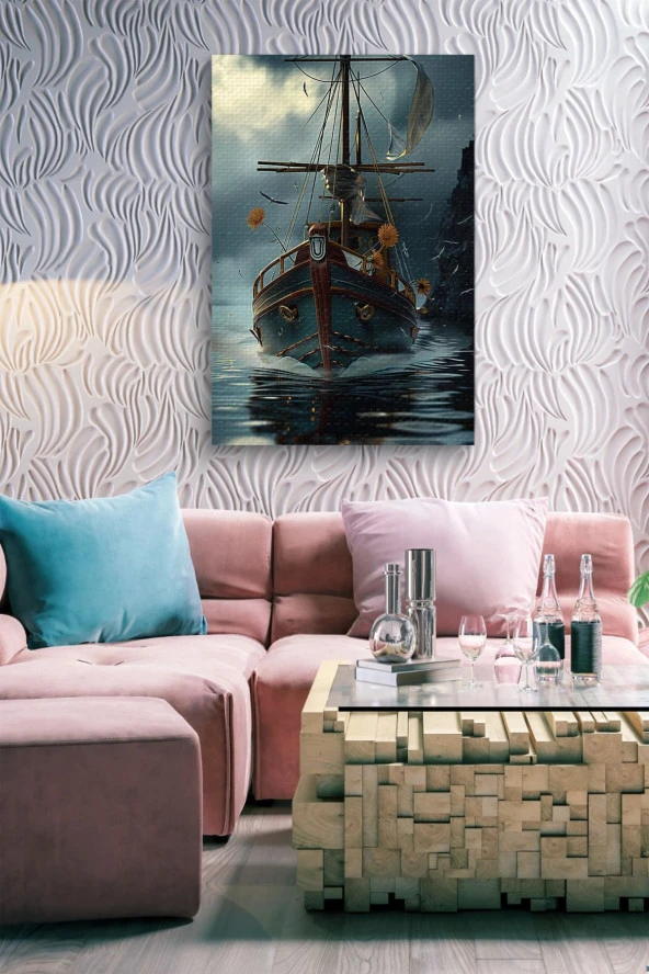 Yelkeni Açık Gemi Yağlı Kanvas Tablo - Resim 6