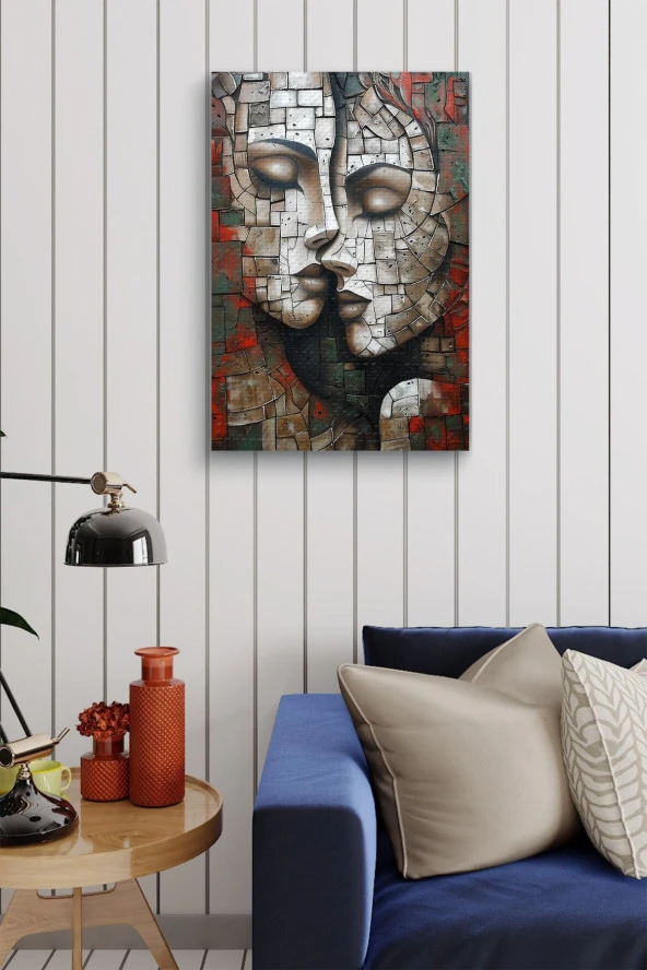 Taş Görünümlü İki İnsan Yağlı Kanvas Tablo - Resim 3