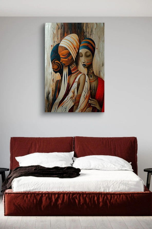 Afrikalı Kadınlar Soyutsal Çizim Yağlı Kanvas Tablo - Resim 3