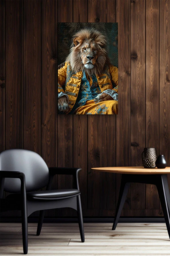 Modernist Kıyafet Giymiş Aslan Portre Yağlı Kanvas Tablo - Resim 5