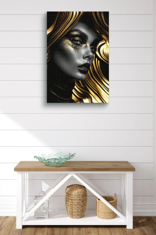 Gold Detaylı Kadın Portre Yağlı Kanvas Tablo - Resim 2