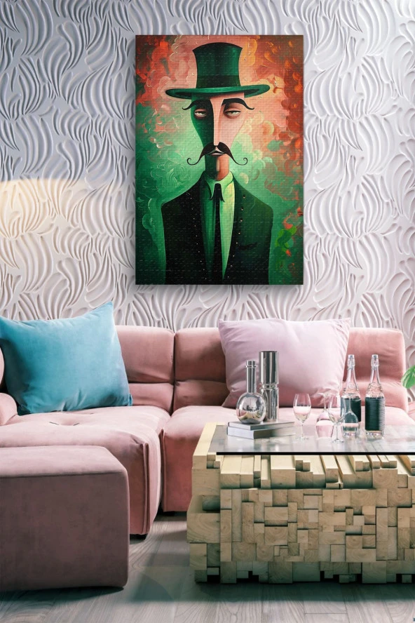 Modernist Sanatsal Çizim Erkek Portre Yağlı Kanvas Tablo - Resim 6