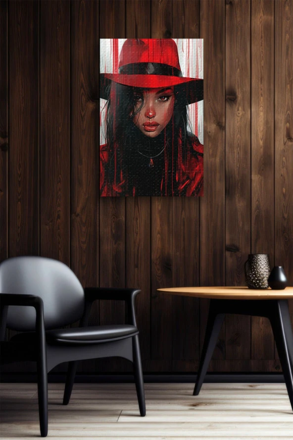 Kırmızı Şapkalı Siyahi Kadın Dekoratif Portre Yağlı Kanvas Tablo - Resim 6