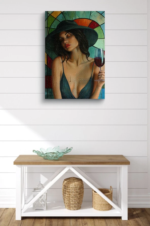 Şarap İçen Kadın Portre Yağlı Kanvas Tablo - Resim 2