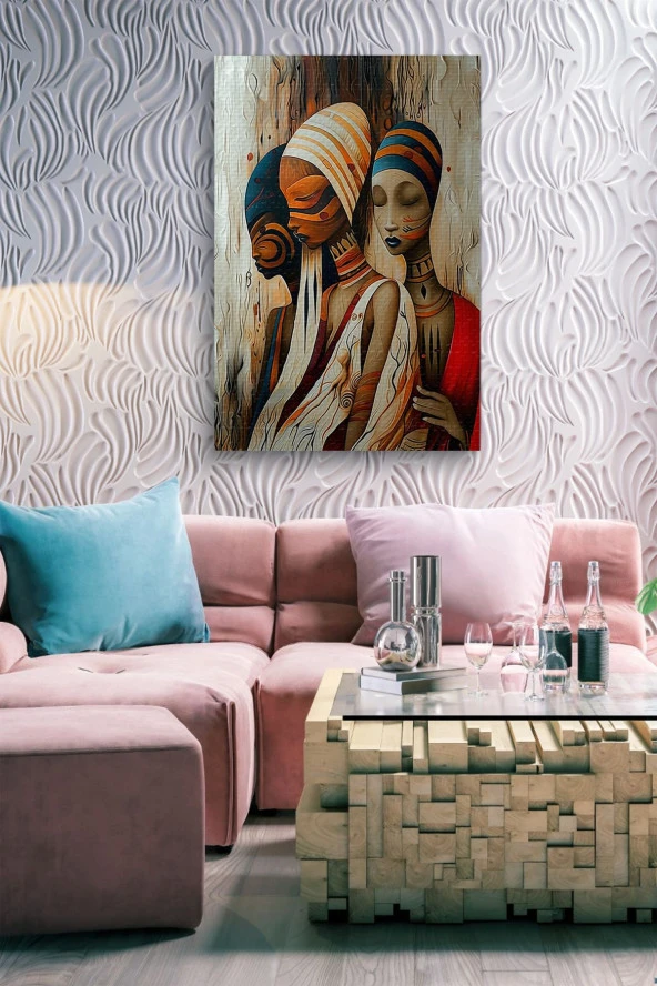 Afrikalı Kadınlar Soyutsal Çizim Yağlı Kanvas Tablo - Resim 7