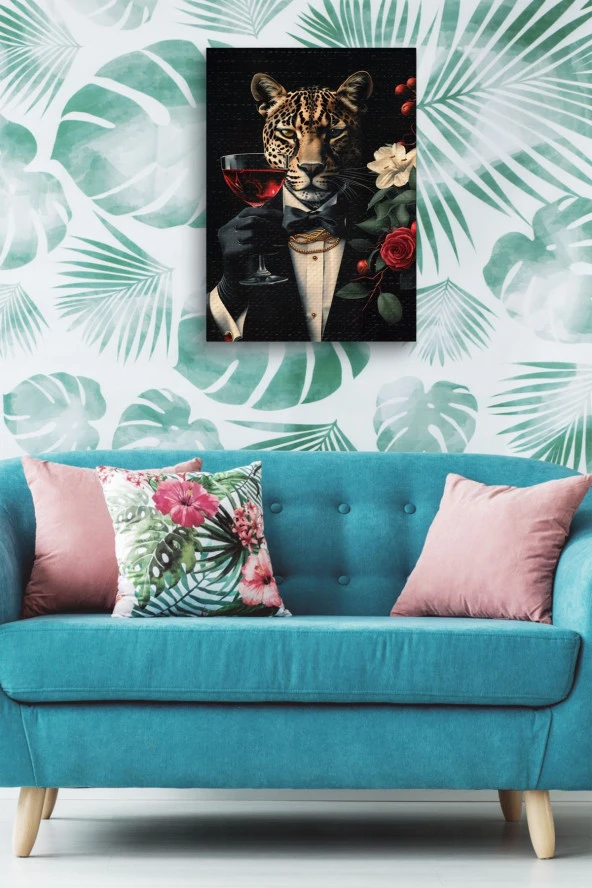 Takım Elbiseli Leopar Yağlı Kanvas Tablo - Resim 5