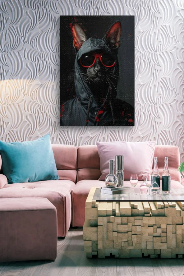 Spor Giyimli Kedi Portre Yağlı Kanvas Tablo - Resim 5