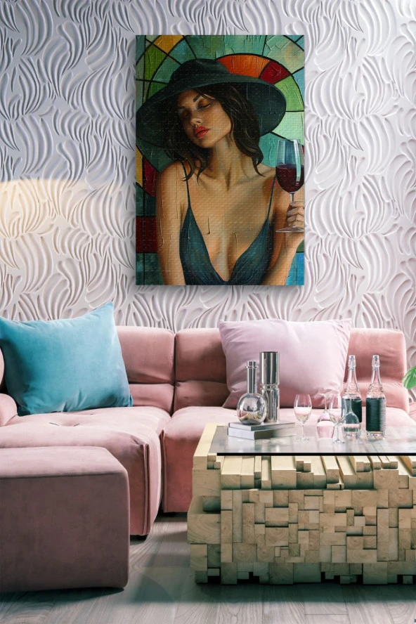 Şarap İçen Kadın Portre Yağlı Kanvas Tablo - Resim 6