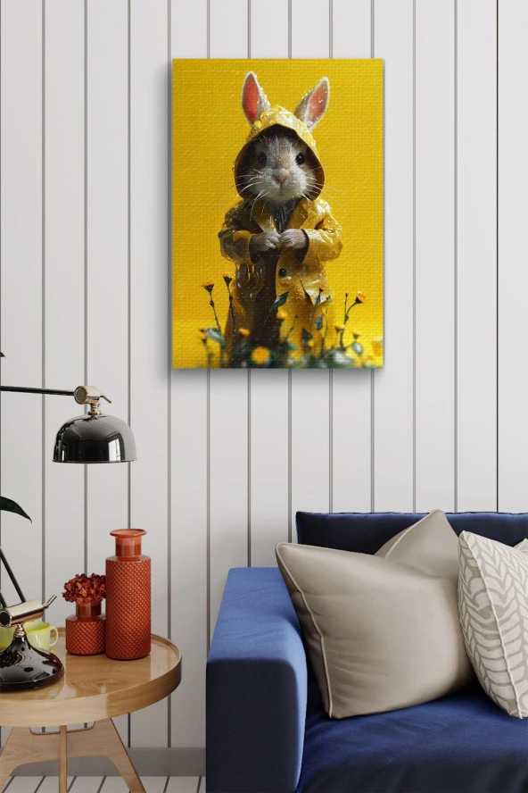 Yağmurluk Giyen Şirin Sincap Çocuk Odası Yağlı Kanvas Tablo - Resim 4