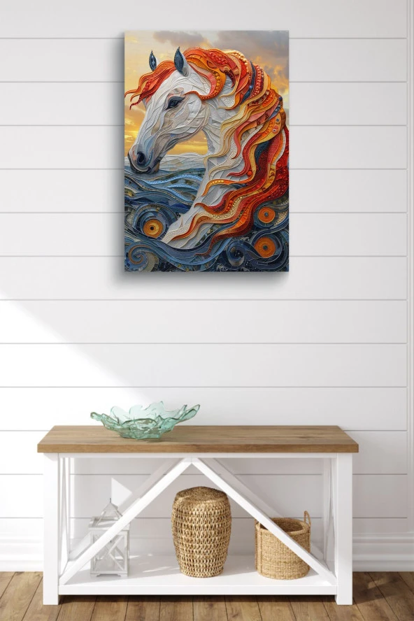 Turuncu Detaylı Kubistik At Yağlı Kanvas Tablo ürün görseli