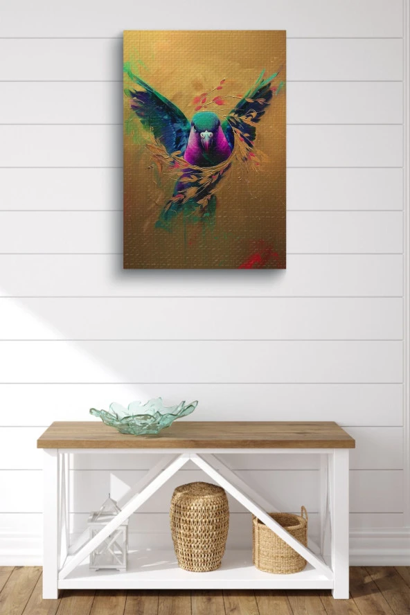 Başak Detaylı Kuş Renkli Yağlı Kanvas Tablo - Resim 2