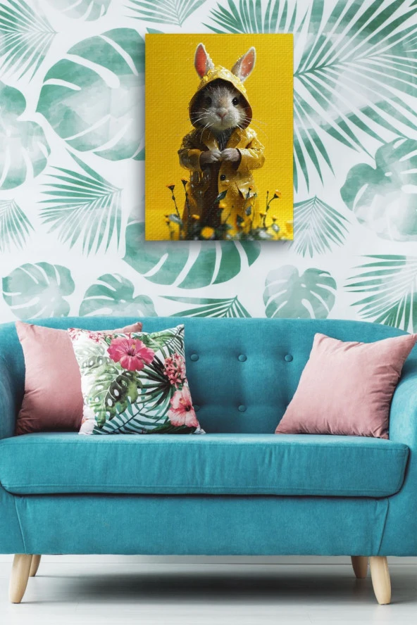 Yağmurluk Giyen Şirin Sincap Çocuk Odası Yağlı Kanvas Tablo - Resim 5