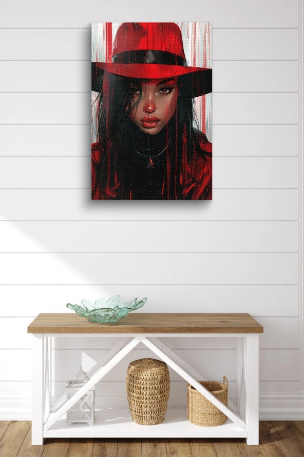 Kırmızı Şapkalı Siyahi Kadın Dekoratif Portre Yağlı Kanvas Tablo - Resim 2
