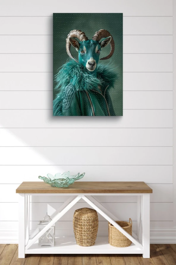 Kıyafet Giymiş Mavi Koç Portre Yağlı Kanvas Tablo ürün görseli
