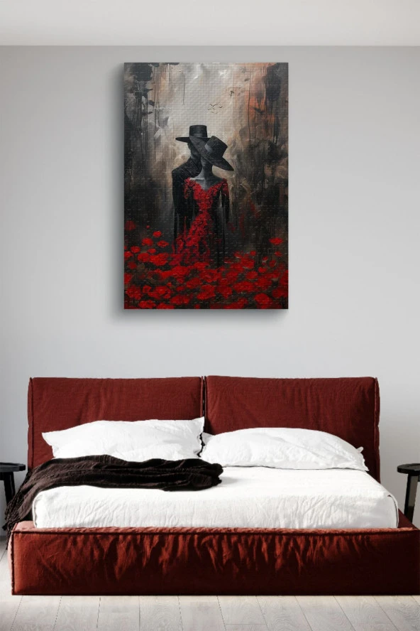 Şapkalı Kadın ve Erkek Yağlı Kanvas Tablo - Resim 3