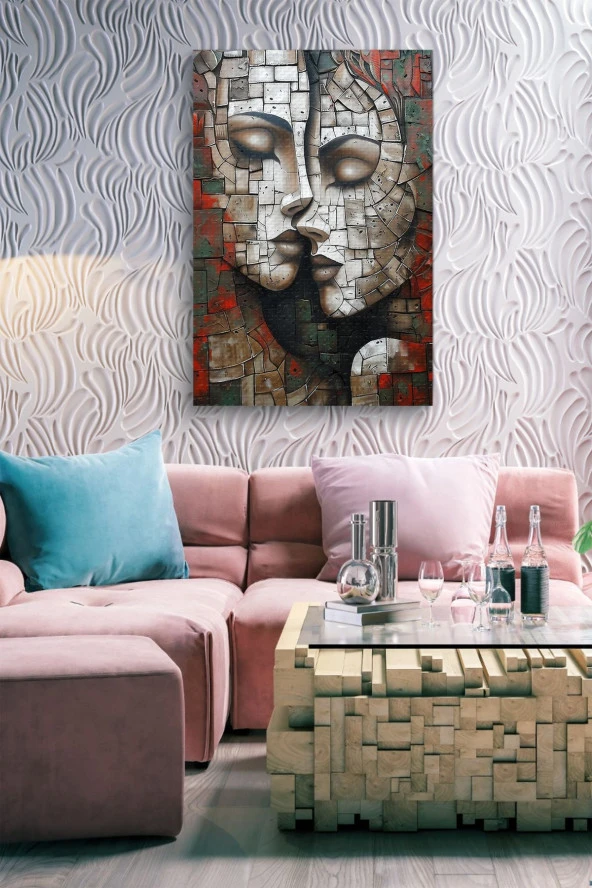 Taş Görünümlü İki İnsan Yağlı Kanvas Tablo - Resim 6