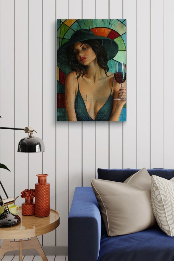 Şarap İçen Kadın Portre Yağlı Kanvas Tablo - Resim 4