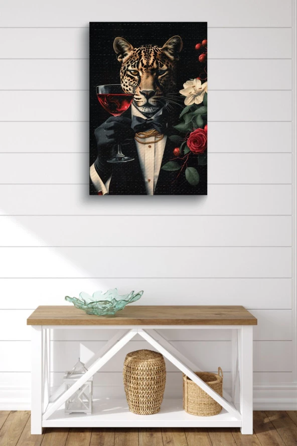 Takım Elbiseli Leopar Yağlı Kanvas Tablo - Resim 2