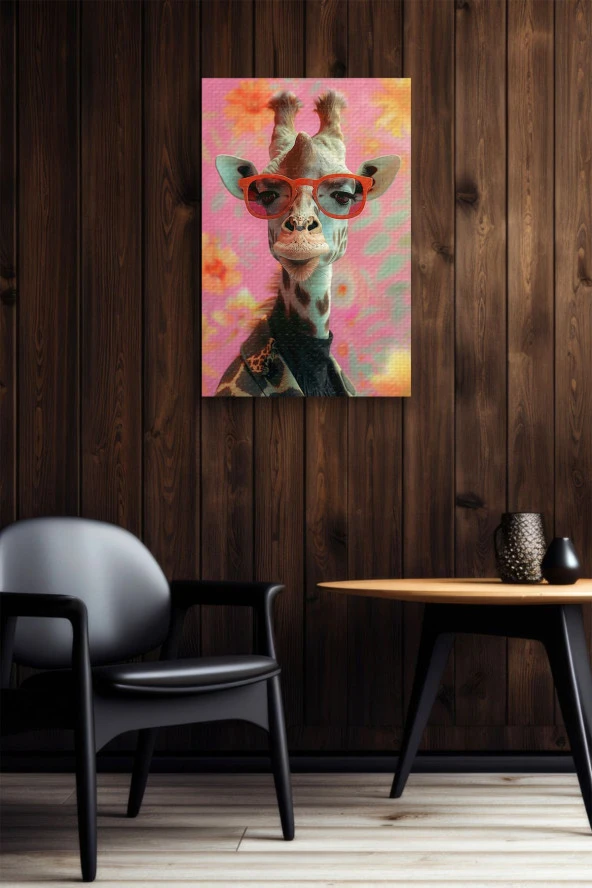 Çiçek Arka Planlı Zürafa Yağlı Kanvas Tablo - Resim 5