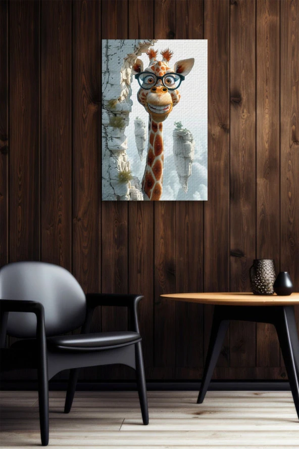 Gözlüklü Gülen Zürafa Çocuk Odası Yağlı Kanvas Tablo - Resim 5