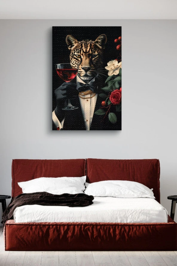 Takım Elbiseli Leopar Yağlı Kanvas Tablo - Resim 3