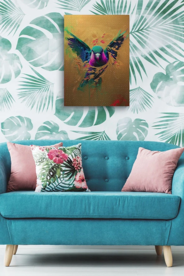 Başak Detaylı Kuş Renkli Yağlı Kanvas Tablo - Resim 5