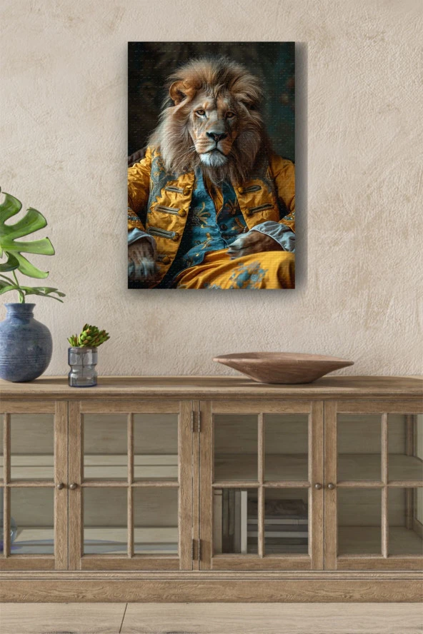 Modernist Kıyafet Giymiş Aslan Portre Yağlı Kanvas Tablo ürün görseli