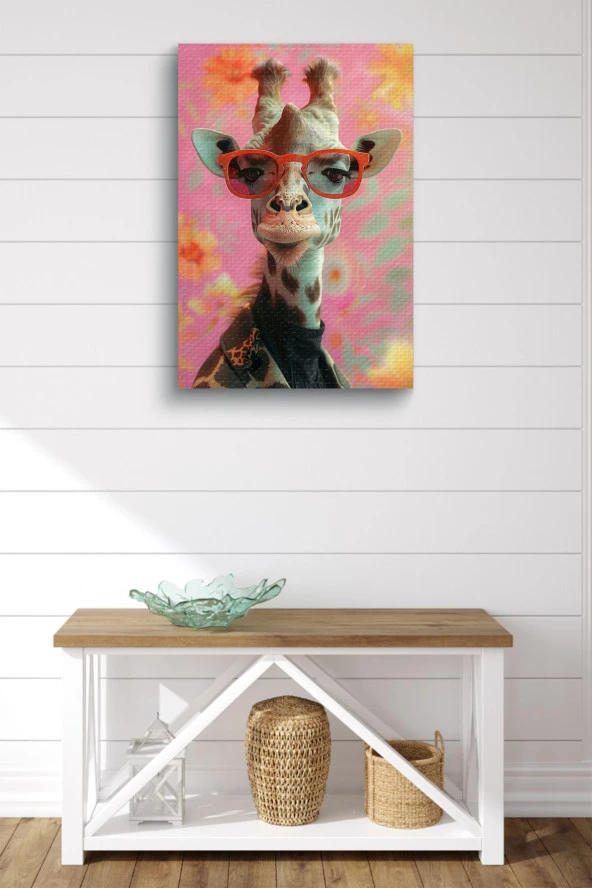 Çiçek Arka Planlı Zürafa Yağlı Kanvas Tablo - Resim 2