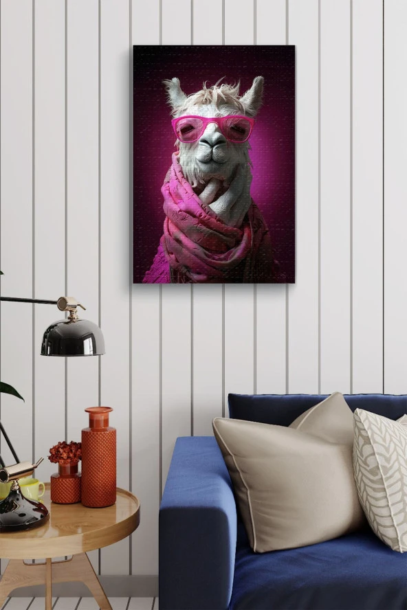 Pembe Gözlüklü Lama Yağlı Kanvas Tablo - Resim 3