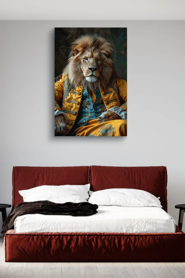 Modernist Kıyafet Giymiş Aslan Portre Yağlı Kanvas Tablo - Resim 2