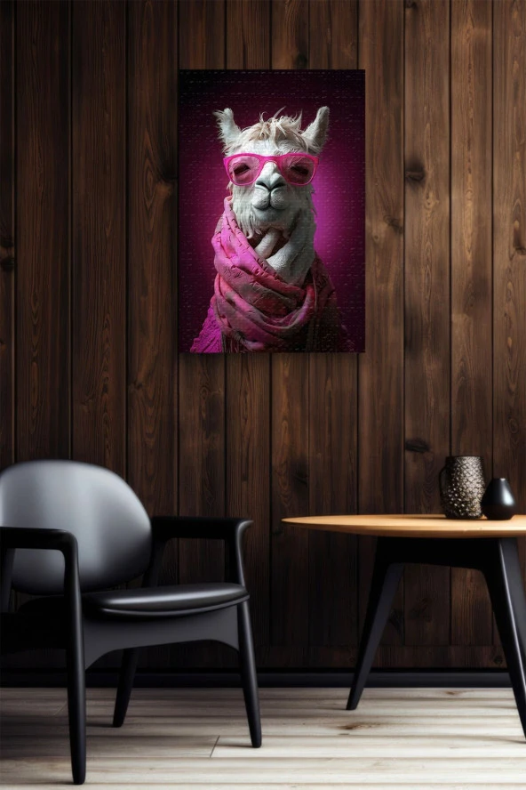 Pembe Gözlüklü Lama Yağlı Kanvas Tablo - Resim 5