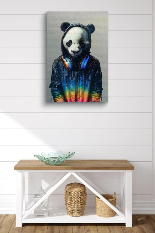 Müzik Dinleyen Genç Panda Yağlı Kanvas Tablo - Resim 2