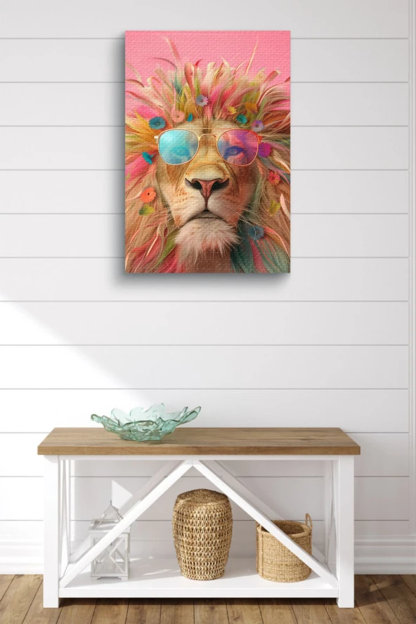 Hawaii Havasında Aslan Portre Yağlı Kanvas Tablo - Resim 2