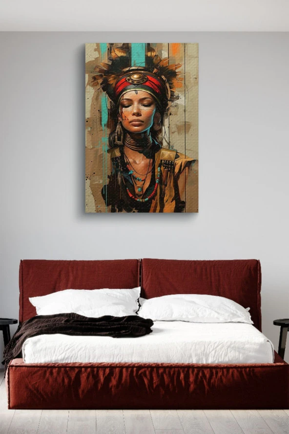 Kızılderili Kadın Portre Yağlı Kanvas Tablo - Resim 2