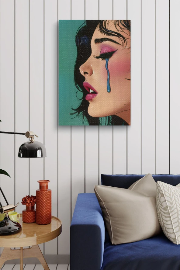 Modernist Ağlayan Kadın Yan Profil Yağlı Kanvas Tablo - Resim 3